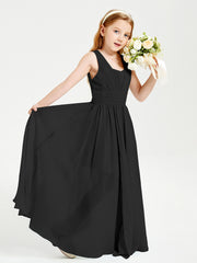 Chic Robes Longues de Demoiselle d'Honneur Junior à Col en V Noir