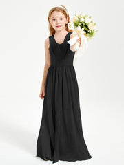 Chic Robes Longues de Demoiselle d'Honneur Junior à Col en V Noir