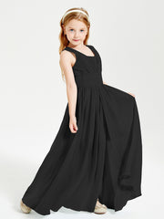 Chic Robes Longues de Demoiselle d'Honneur Junior à Col en V Noir