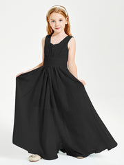 Chic Robes Longues de Demoiselle d'Honneur Junior à Col en V Noir
