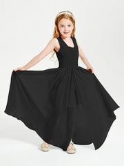 Chic Robes Longues de Demoiselle d'Honneur Junior à Col en V Noir