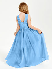 Chic Robes Longues de Demoiselle d'Honneur Junior à Col en V Bleu