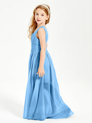 Chic Robes Longues de Demoiselle d'Honneur Junior à Col en V Bleu