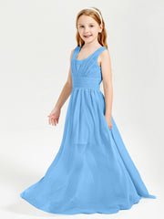 Chic Robes Longues de Demoiselle d'Honneur Junior à Col en V Bleu