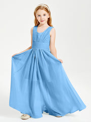 Chic Robes Longues de Demoiselle d'Honneur Junior à Col en V Bleu