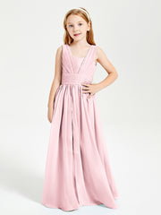 Chic Robes Longues de Demoiselle d'Honneur Junior à Col en V Rose Pâle