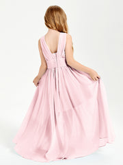Chic Robes Longues de Demoiselle d'Honneur Junior à Col en V Rose Pâle