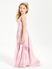 Chic Robes Longues de Demoiselle d'Honneur Junior à Col en V Rose Pâle