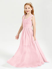 Chic Robes Longues de Demoiselle d'Honneur Junior à Col en V Rose Pâle