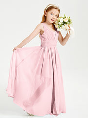 Chic Robes Longues de Demoiselle d'Honneur Junior à Col en V Rose Pâle