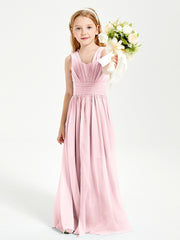 Chic Robes Longues de Demoiselle d'Honneur Junior à Col en V Rose Pâle