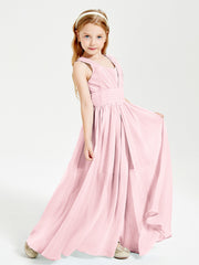 Chic Robes Longues de Demoiselle d'Honneur Junior à Col en V Rose Pâle