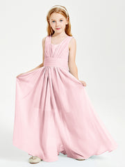 Chic Robes Longues de Demoiselle d'Honneur Junior à Col en V Rose Pâle