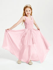 Chic Robes Longues de Demoiselle d'Honneur Junior à Col en V Rose Pâle