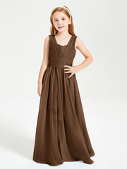 Chic Robes Longues de Demoiselle d'Honneur Junior à Col en V Brun