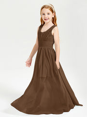 Chic Robes Longues de Demoiselle d'Honneur Junior à Col en V Brun