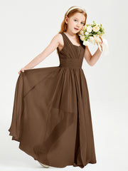 Chic Robes Longues de Demoiselle d'Honneur Junior à Col en V Brun