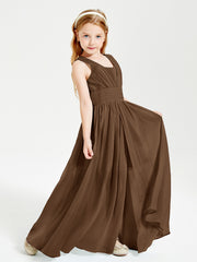 Chic Robes Longues de Demoiselle d'Honneur Junior à Col en V Brun