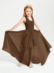 Chic Robes Longues de Demoiselle d'Honneur Junior à Col en V Brun