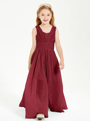 Chic Robes Longues de Demoiselle d'Honneur Junior à Col en V Bordeaux