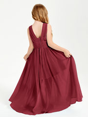 Chic Robes Longues de Demoiselle d'Honneur Junior à Col en V Bordeaux