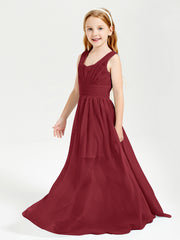 Chic Robes Longues de Demoiselle d'Honneur Junior à Col en V Bordeaux