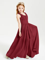 Chic Robes Longues de Demoiselle d'Honneur Junior à Col en V Bordeaux