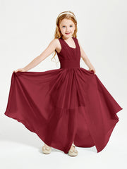 Chic Robes Longues de Demoiselle d'Honneur Junior à Col en V Bordeaux