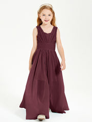 Chic Robes Longues de Demoiselle d'Honneur Junior à Col en V Cabernet