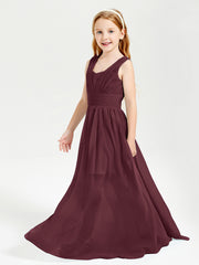 Chic Robes Longues de Demoiselle d'Honneur Junior à Col en V Cabernet