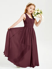 Chic Robes Longues de Demoiselle d'Honneur Junior à Col en V Cabernet