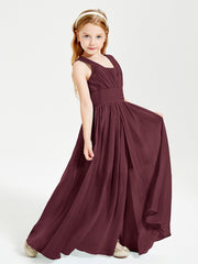 Chic Robes Longues de Demoiselle d'Honneur Junior à Col en V Cabernet