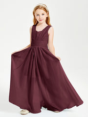 Chic Robes Longues de Demoiselle d'Honneur Junior à Col en V Cabernet