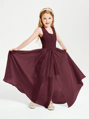 Chic Robes Longues de Demoiselle d'Honneur Junior à Col en V Cabernet