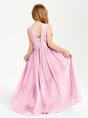 Chic Robes Longues de Demoiselle d'Honneur Junior à Col en V Rose Bonbon