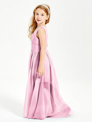 Chic Robes Longues de Demoiselle d'Honneur Junior à Col en V Rose Bonbon