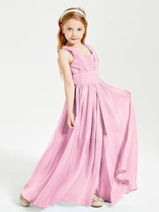 Chic Robes Longues de Demoiselle d'Honneur Junior à Col en V Rose Bonbon