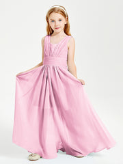 Chic Robes Longues de Demoiselle d'Honneur Junior à Col en V Rose Bonbon