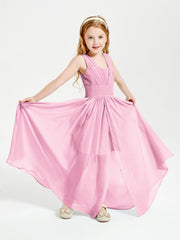 Chic Robes Longues de Demoiselle d'Honneur Junior à Col en V Rose Bonbon