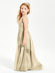 Chic Robes Longues de Demoiselle d'Honneur Junior à Col en V Champagne