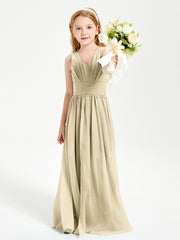 Chic Robes Longues de Demoiselle d'Honneur Junior à Col en V Champagne