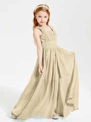 Chic Robes Longues de Demoiselle d'Honneur Junior à Col en V Champagne
