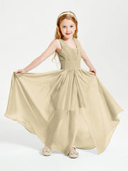 Chic Robes Longues de Demoiselle d'Honneur Junior à Col en V Champagne