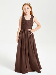 Chic Robes Longues de Demoiselle d'Honneur Junior à Col en V Chocolat