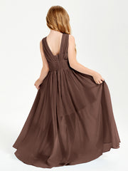 Chic Robes Longues de Demoiselle d'Honneur Junior à Col en V Chocolat