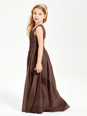 Chic Robes Longues de Demoiselle d'Honneur Junior à Col en V Chocolat