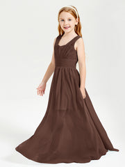 Chic Robes Longues de Demoiselle d'Honneur Junior à Col en V Chocolat
