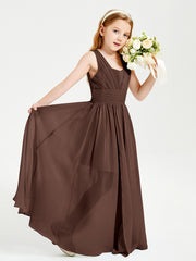 Chic Robes Longues de Demoiselle d'Honneur Junior à Col en V Chocolat