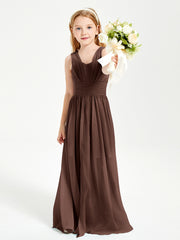 Chic Robes Longues de Demoiselle d'Honneur Junior à Col en V Chocolat