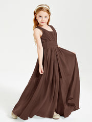 Chic Robes Longues de Demoiselle d'Honneur Junior à Col en V Chocolat